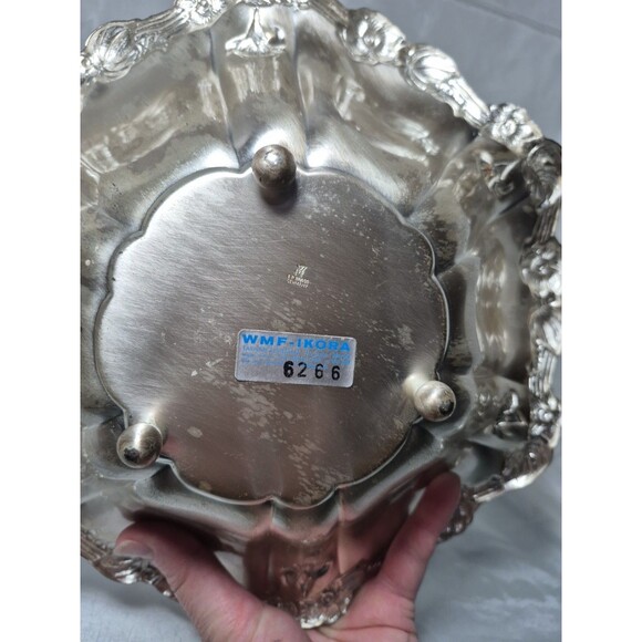 Vintage WMF Germany Ikora EP Silver Plate Floral Footed Serving Bowl 11” - Picture 13 of 16